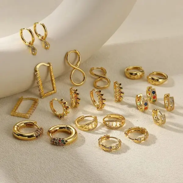 Wholesale Copper Geometric Electroplating Artificial Gemstones 18K Real Gold Plated Elegant Retro Lady Earrings