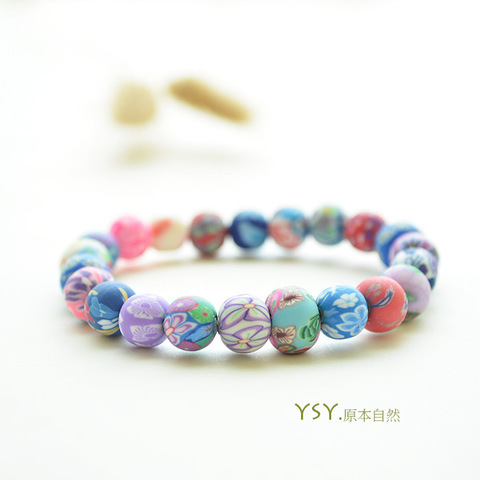 Wholesale Creative Hand-painted Candy Color Sweet Soft Ceramic Bracelet Women's Mori Style Bohemian Small Fresh Handmade Accessories