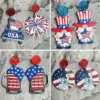Wholesale Wooden Earrings American Independence Day Elf Statue Of Liberty Festive Atmosphere July 4th Original Design Geometric Pattern