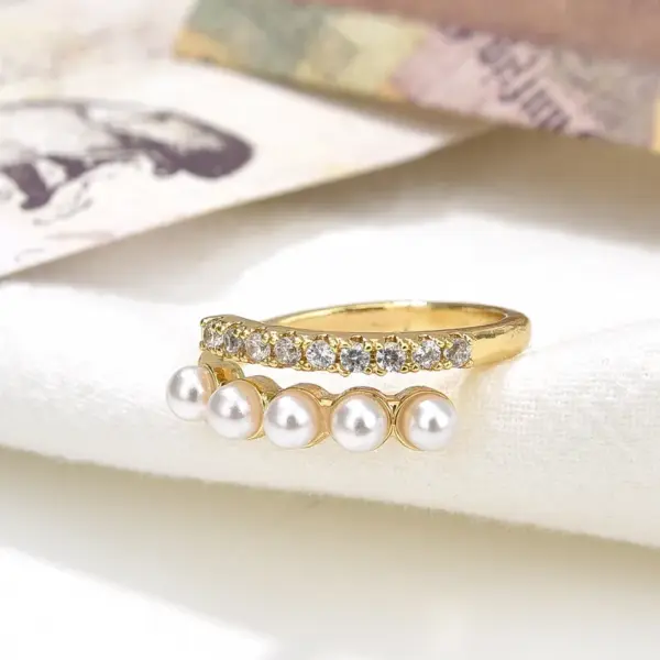 Wholesale Copper Plating 18K Color Retaining Glossy Zircon Imitation Pearl Open Ring