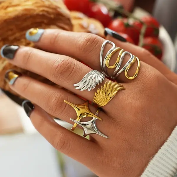 Wholesale Geometric 304 Stainless Steel Adjustable Ring With 18K Gold Plated PVD Coating, Waterproof Non Tarnish