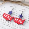 Wholesale Retro White Wood Drop Earrings For Women Featuring Map Print Design