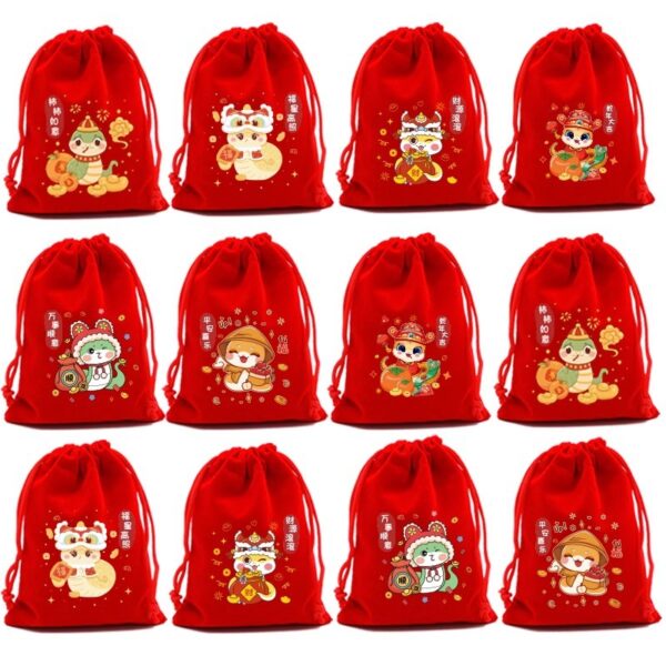 Wholesale Year of the Snake Red Gift Bag Candy Bundle Storage Bag Year Gift Drawstring Packaging Bag