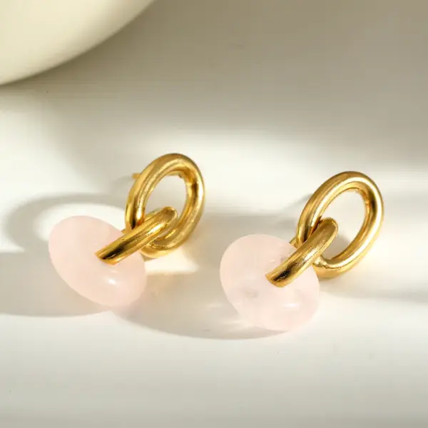 Wholesale Circle Stud Earrings For Women, 18K Gold Plated 0.03µm, Natural Stone, 304 Stainless Steel