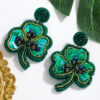 Wholesale Style Handmade Rice Beads Sequin Green Earrings St. Patrick Clover Clover Symmetrical Earrings