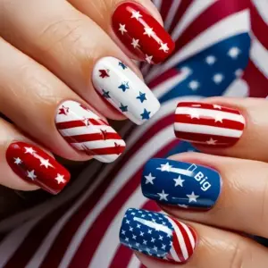 Wholesale Removable Rectangular Nail Stickers American Independence Day Stars And Stripes Nail Art Decoration Retro Grid Nail Stickers
