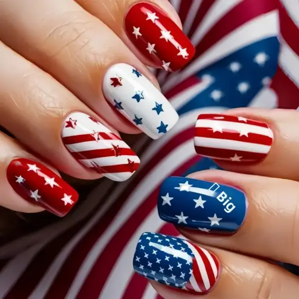 oly-e9224e581242d7c913b338ad5d78eaae Wholesale Removable Rectangular Nail Stickers American Independence Day Stars And Stripes Nail Art Decoration Retro Grid Nail Stickers