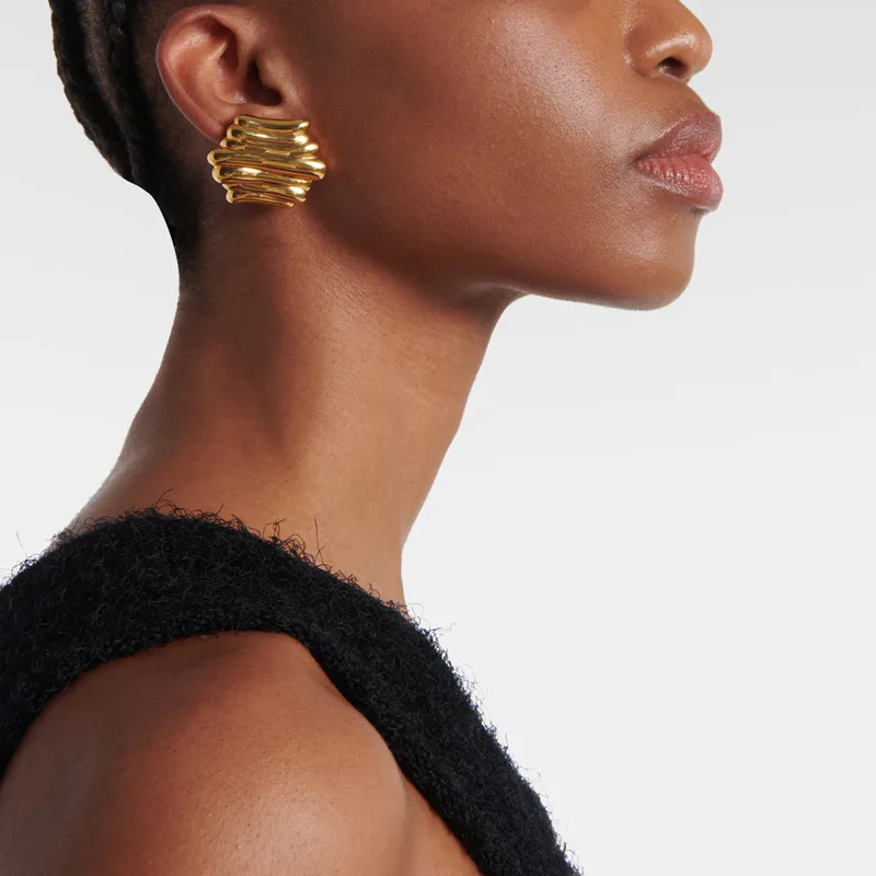 Wholesale Copper Irregular PVD Coated 18K Real Gold Plated Retro British Style Ear Studs