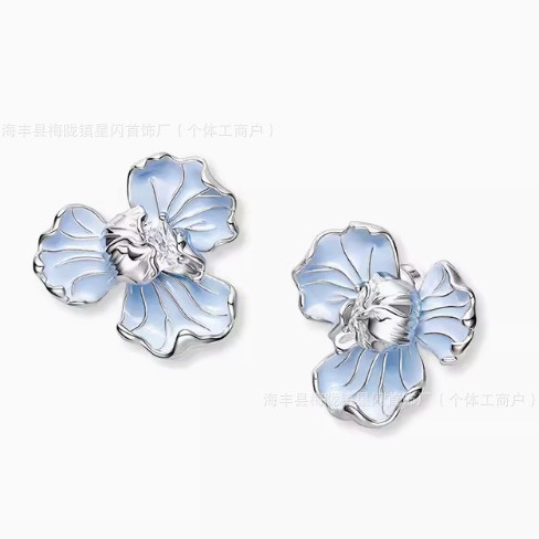 Wholesale HEFANG blue iris earrings elegant temperament dopamine small flower wind silver earrings Valentine’s Day gift
