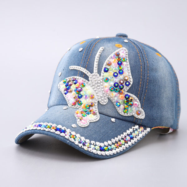 Wholesale Denim Baseball Cap Women Fashion Color Diamond Love Love Butterfly Curved Cornice Cap in stock