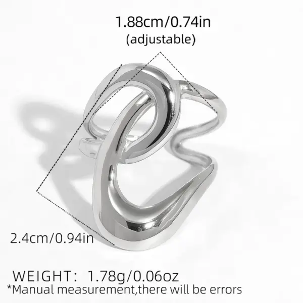 Wholesale Summer Ladies Geometric Lines Stainless Steel Ring Adjustable Size Vacuum Plated 18K Gold Elegant French Style Jewelry Accessory