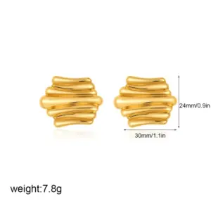 Gold Striped Stud Earrings