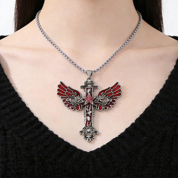 Wholesale Electroplated alloy cross necklace, retro dark style, angel subculture long sweater chain, clavicle chain