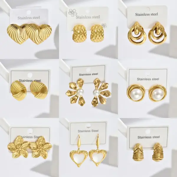 Wholesale 304 Stainless Steel Flower PVD Coated Pearl Real Gold Plated Casual Simple Style Waterproof Non Tarnish Inlay Ear Studs