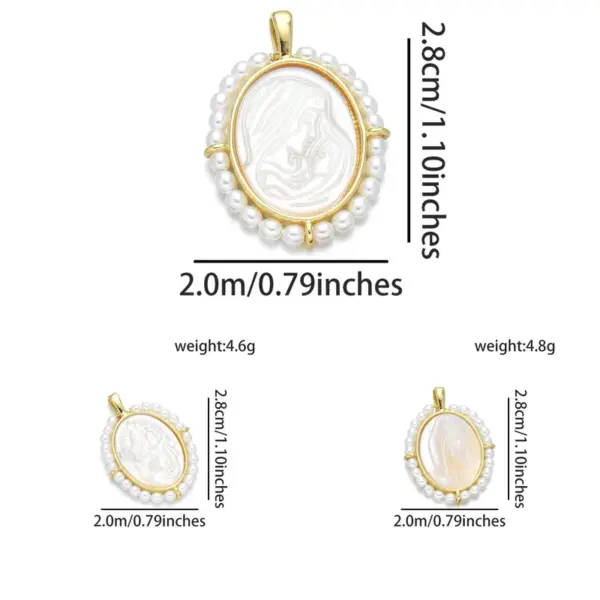 Wholesale 1 Piece Copper Artificial Pearls Shell 18K Gold Plated Virgin Mary Oval Heart Shape Polished Pendant