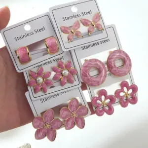 Wholesale Women’s Enamel Flowers Earrings In 304 Stainless Steel Stud Earrings
