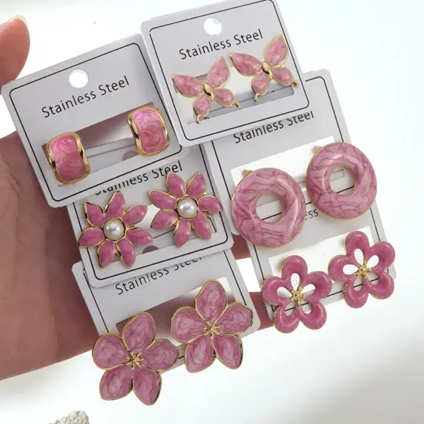 Wholesale Women’s Enamel Flowers Earrings In 304 Stainless Steel Stud Earrings