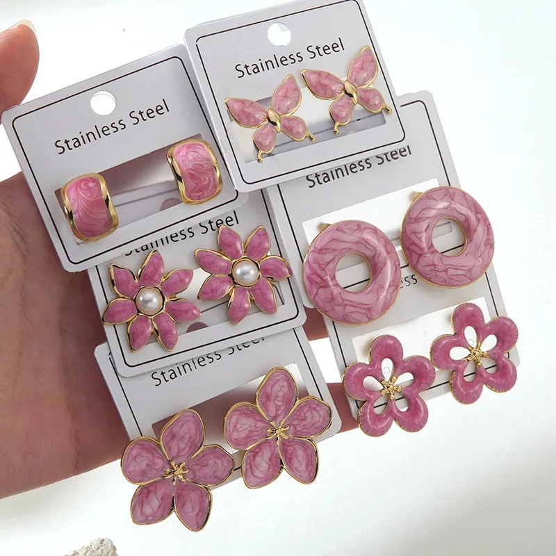 Wholesale Women’s Enamel Flowers Earrings In 304 Stainless Steel Stud Earrings