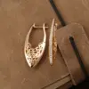 Wholesale Retro Fashion Zirconium Stone Earrings Hollow Pattern Geometric Shape Copper Plated Real Gold Ear Hook