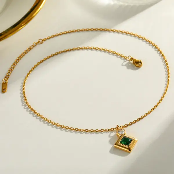 Wholesale Round Jewelry Set With Bezel Setting, 18K Gold Plated 304 Stainless Steel, PVD Coated, Zircon, Cable Chain