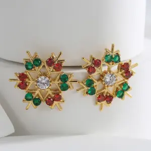 Wholesale 1 Pair Christmas Elegant Streetwear Snowflake Plating Inlay Copper Zircon Ear Studs