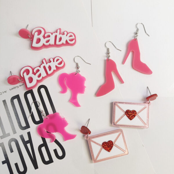 oly-e97ee621b599b1428277b385db064987 Wholesale Pink Barbie acrylic earrings Love Heart Letter high heels envelope love letter Valentine's Day dating sequin nail pin female