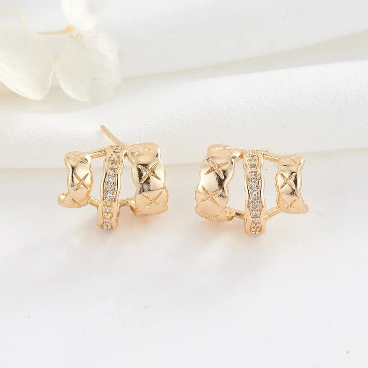 Wholesale Geometric Stud Earrings In Copper With Zircon Inlay, Featuring 925 Sterling Silver Ear Pins, Available In Gold With Simple Style