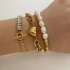 Wholesale PVD Coated Real Gold Plated 16K White Plating Geometric Heart Shape 304 Stainless Steel Casual Modern Style Waterproof Non Tarnish Bracelets