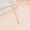 Wholesale Women’s Cross Pendant Necklace With Machine Inlaid Rhinestones, 18K Real Gold Plated 304 Stainless Steel, PVD Coated Cable Chain