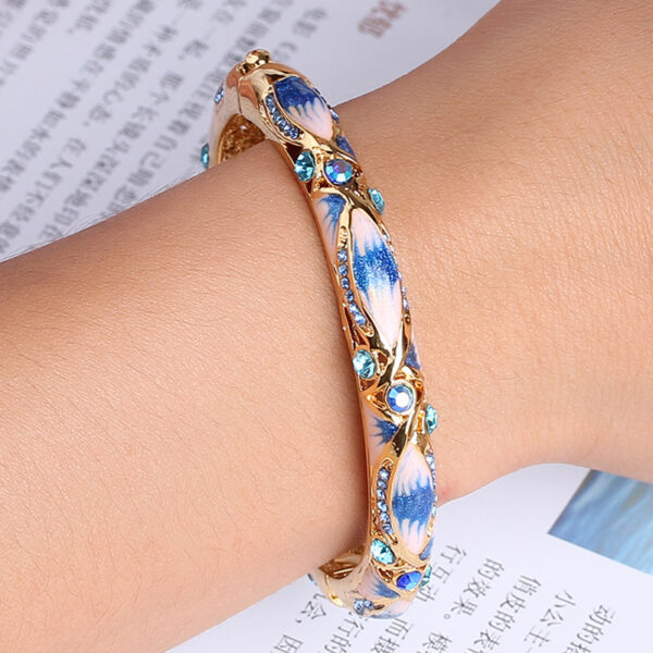 Wholesale China Cloisonne Bracelet Hollow Enamel Gold-plated Jewelry Women’s Fashion Wide Retro Bracelet Jewelry First