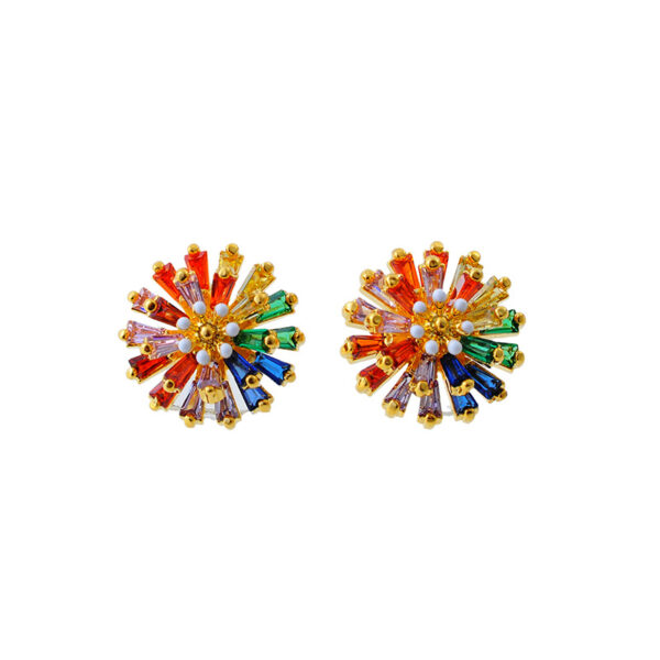Wholesale 925 sterling silver copper alloy earring post, colored zircon daisy stud earrings, rainbow flower earrings