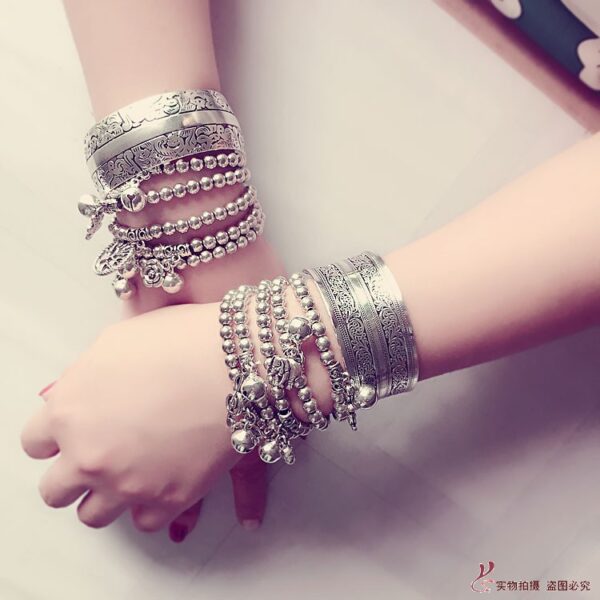 Wholesale Silver Jewelry Open Miao Silver Elephant Bracelet Women’s Ethnic Style Wide Bracelet Retro Stall Small Commodity