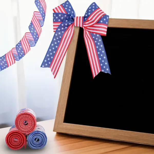 Wholesale Linen Ribbon Stars American Flag Decoration Bow Tie Gift Wrapping Ribbon Independence Day Celebration Party Supplies
