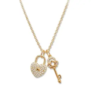 Wholesale Asymmetrical Key Necklace For Women In 304 Stainless Steel With 18K Real Gold Plating And Rhinestone Inlay, PVD Coated Cable Chain