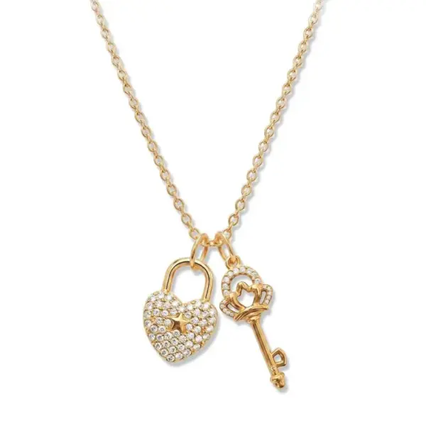 Wholesale Asymmetrical Key Necklace For Women In 304 Stainless Steel With 18K Real Gold Plating And Rhinestone Inlay, PVD Coated Cable Chain