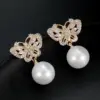 Wholesale Butterfly Stud Earrings For Women With 925 Sterling Silver Posts, Copper Base, And Zircon Inlay, Electroplated Gold Finish
