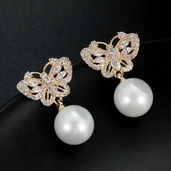 Wholesale Butterfly Stud Earrings For Women With 925 Sterling Silver Posts, Copper Base, And Zircon Inlay, Electroplated Gold Finish