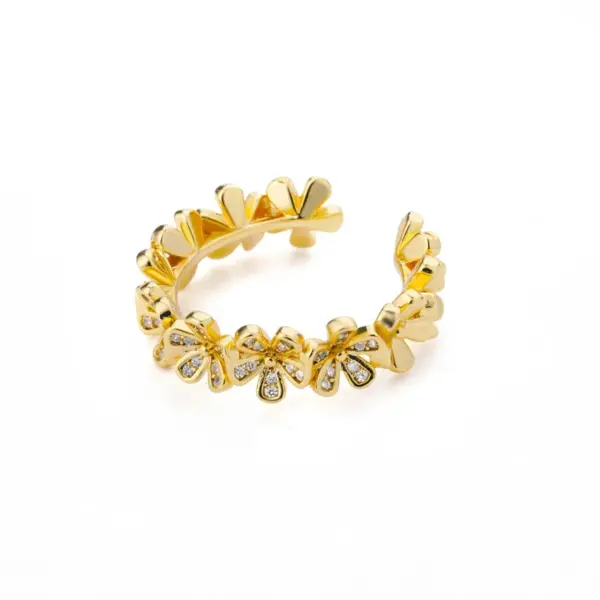 Wholesale Copper Flower Electroplating Zircon 18K Real Gold Plated Affordable Luxury Style Electroplating Petals Rings