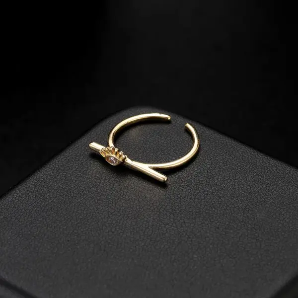 Wholesale Geometric Open Rings For Women In Copper With 14K Real Gold Electroplated Finish Featuring Artificial Gemstones