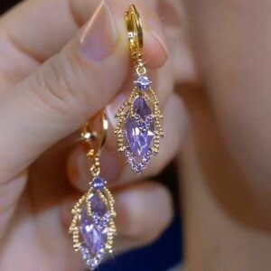 Wholesale 2024 new style purple diamond leaf earrings women's light luxury niche design high temperament earrings