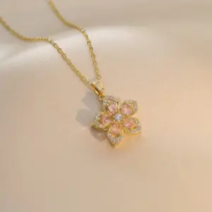 X1310 Pink Bauhinia 33 Zircon Necklace