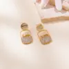 Wholesale Summer Refreshing Diamond-Embedded Easy-Pull Can Letter Plated 14K Real Gold Copper Geometric Pattern Earrings Light Luxury High-End Niche Temperament Stud Earrings
