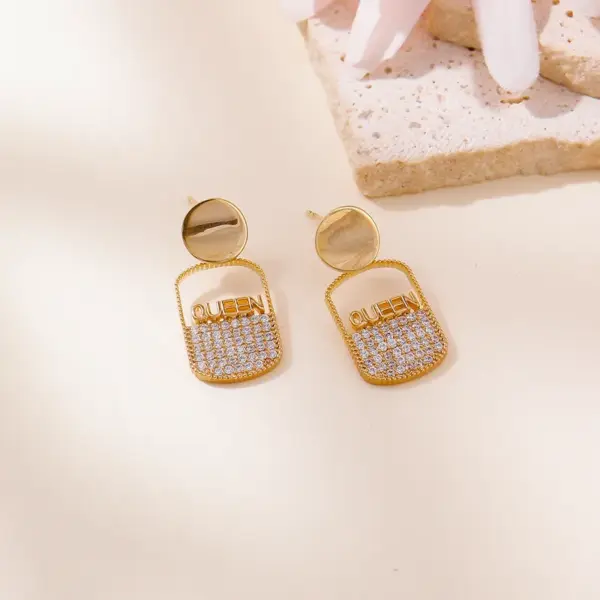 Wholesale Summer Refreshing Diamond-Embedded Easy-Pull Can Letter Plated 14K Real Gold Copper Geometric Pattern Earrings Light Luxury High-End Niche Temperament Stud Earrings