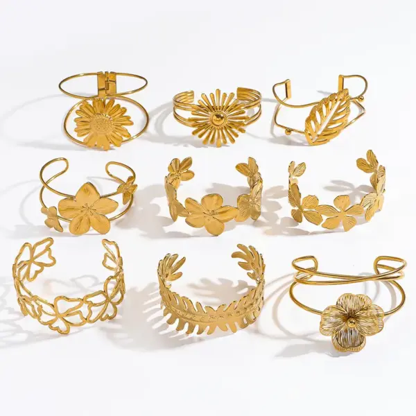 Wholesale 304 Stainless Steel Solid Color PVD Coated Natural Stone Titanium Steel 18K Gold Real Gold Plated Cute Modern Style Shiny Waterproof Non Tarnish Surgical Steel Bangle