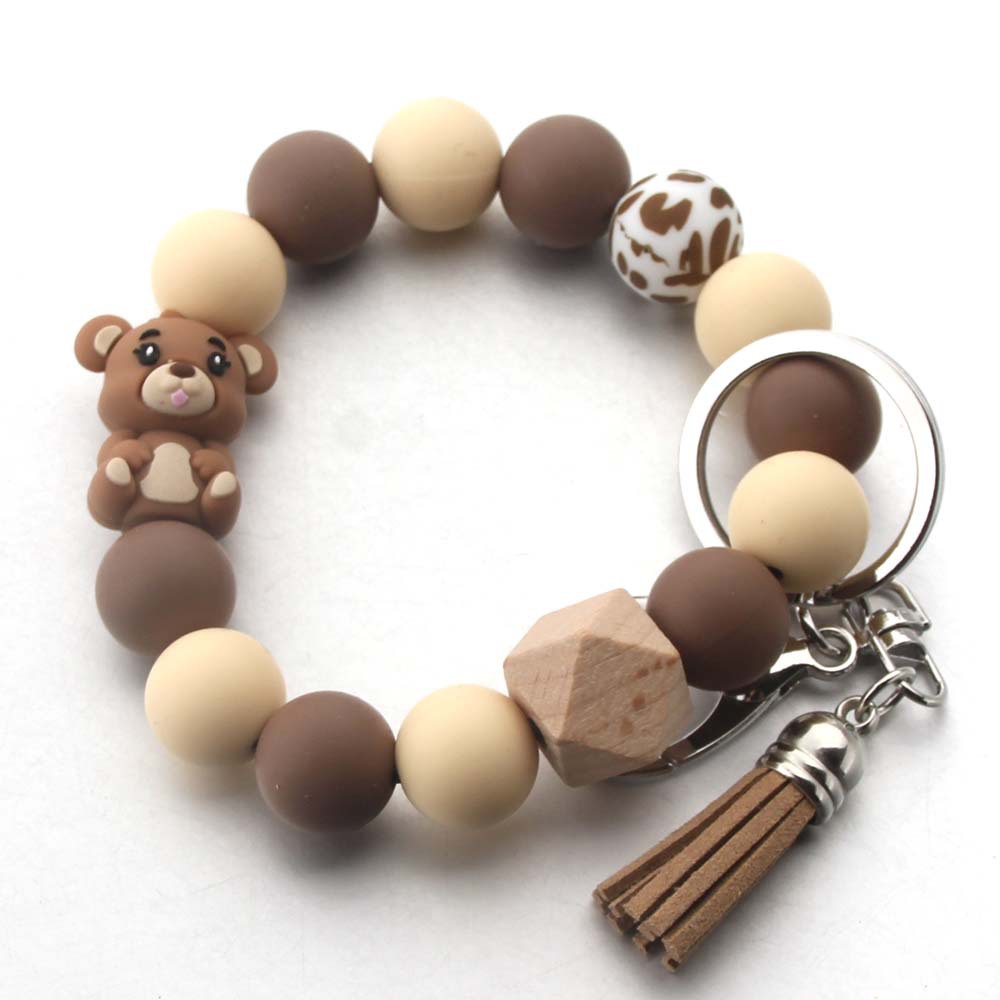 Wholesale Europe and the United States cross-border new cartoon three-dimensional bear key chain beaded bag pendant women's personality creative brace