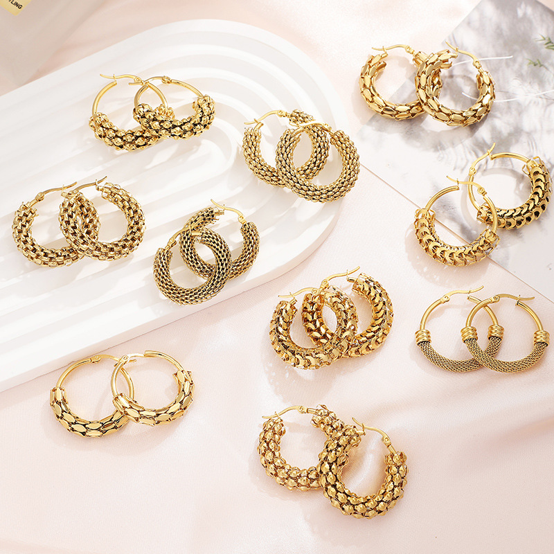 Wholesale European and American INS Internet celebrity same style earrings stainless steel gold plated hollow ring earrings women's popular earrings
