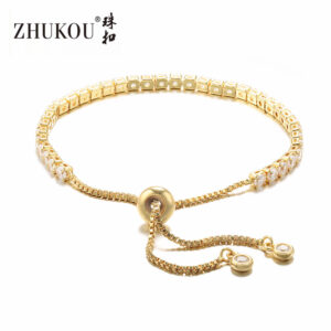 Wholesale Adjustable pull bracelet zircon bracelet thick chain wholesale sale gold plated colorfast high quality 3 mmVL5