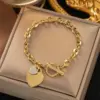 Wholesale 304 Stainless Steel Plastic Heart Shape Ion Plating (IP) Artificial Rhinestones 18K Gold Plated Simple Style Waterproof Non Tarnish Inlay Regular Chain Lobster Trigger Clasp Closure Rose Gold Multicolor-Golden Yellow Silver Bracelets