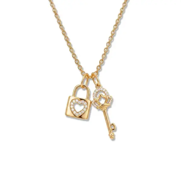 Wholesale Asymmetrical Key Necklace For Women In 304 Stainless Steel With 18K Real Gold Plating And Rhinestone Inlay, PVD Coated Cable Chain