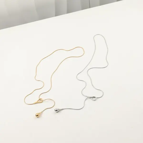 Wholesale Vacuum Electroplating (In Furnace) Plated 18K Real Gold Water Drop 304 Stainless Steel INS Style Elegant Nordic Style Sweater Chain Pendant Adjustable Necklace